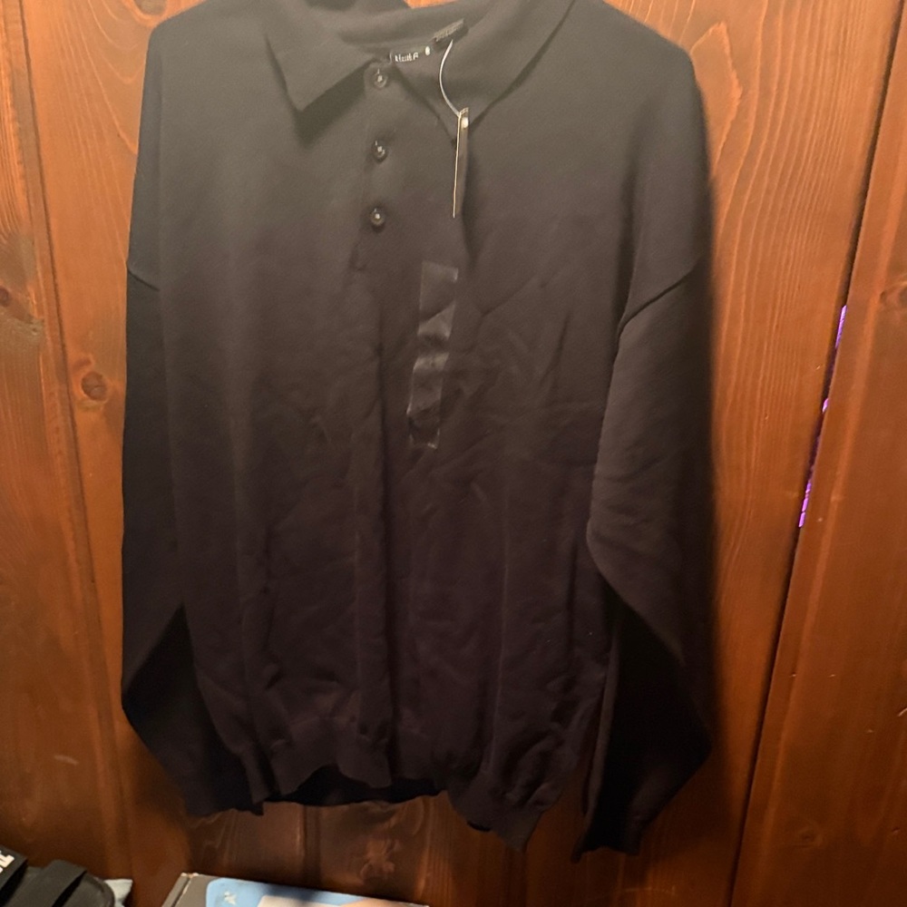 NorthCrest Black Long Sleeve Polo Knit Shirt Sweater